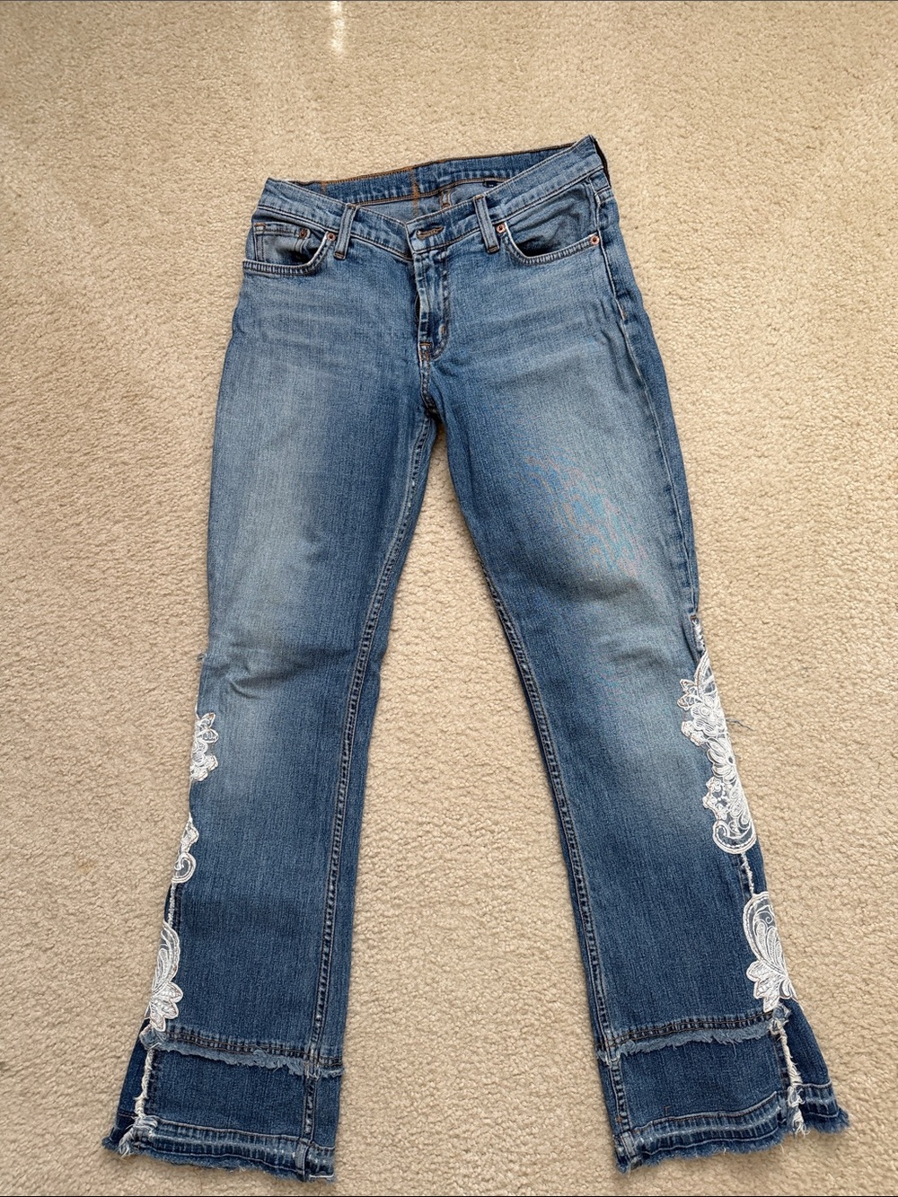 Allen B. By Allen Schwartz Blue Flare Jeans with White Embroidered Side Panels